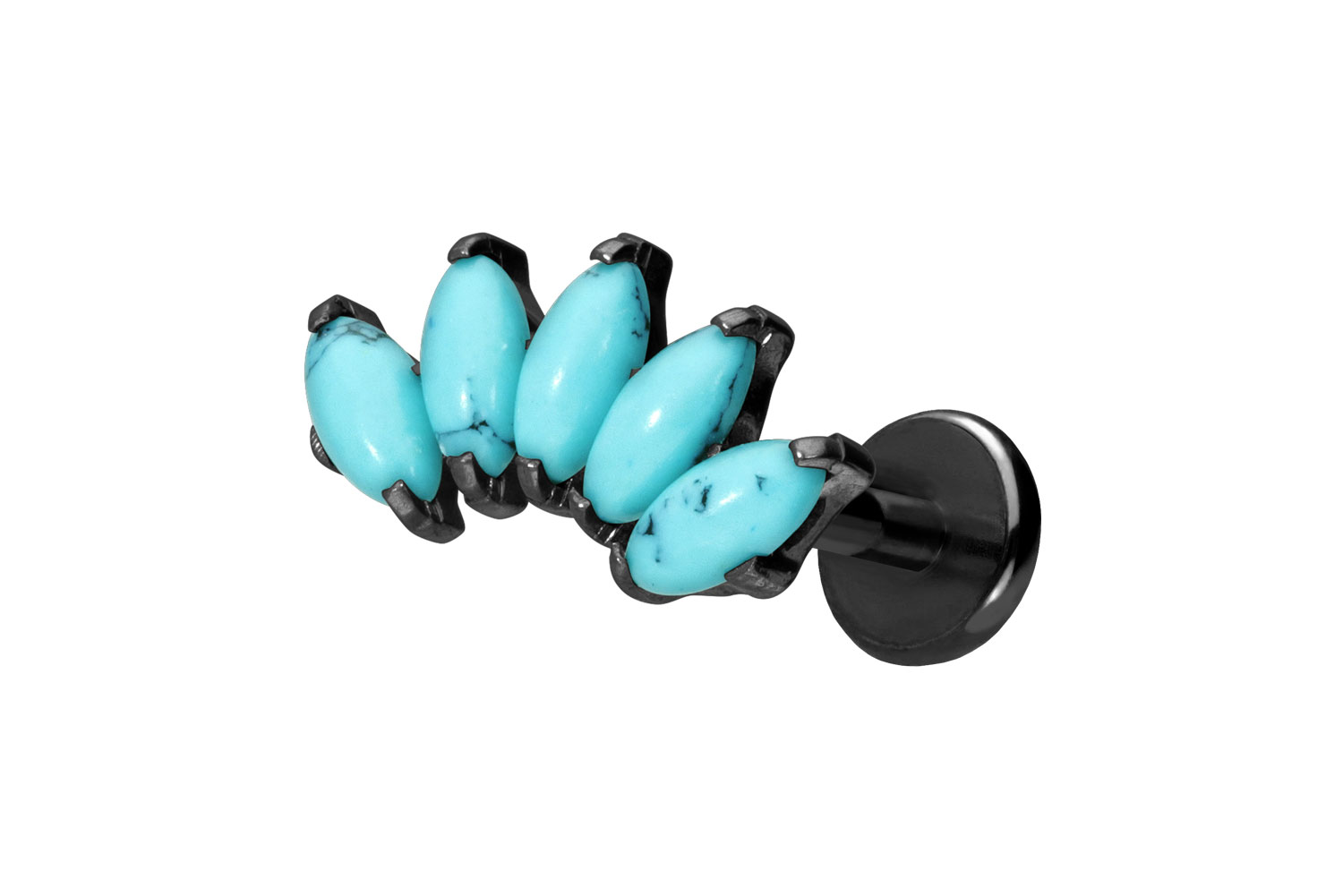 Titan Labret Piercing mit Push Fit BOGEN + SYNTHETISCHE TÜRKISE